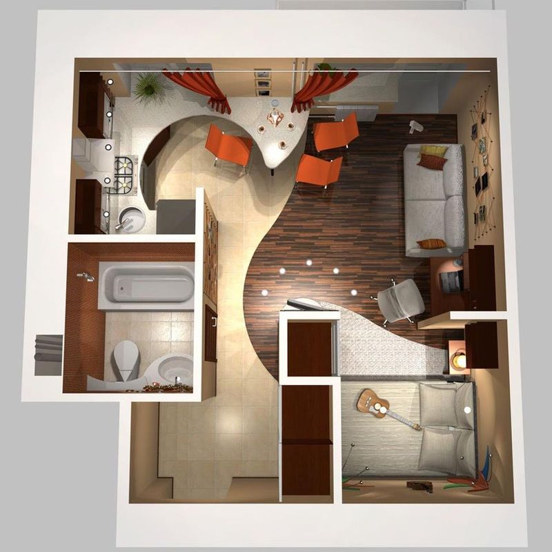 Однокомнатной квартиры проекты: Дизайн-проект однокомнатной квартиры - ReRooms