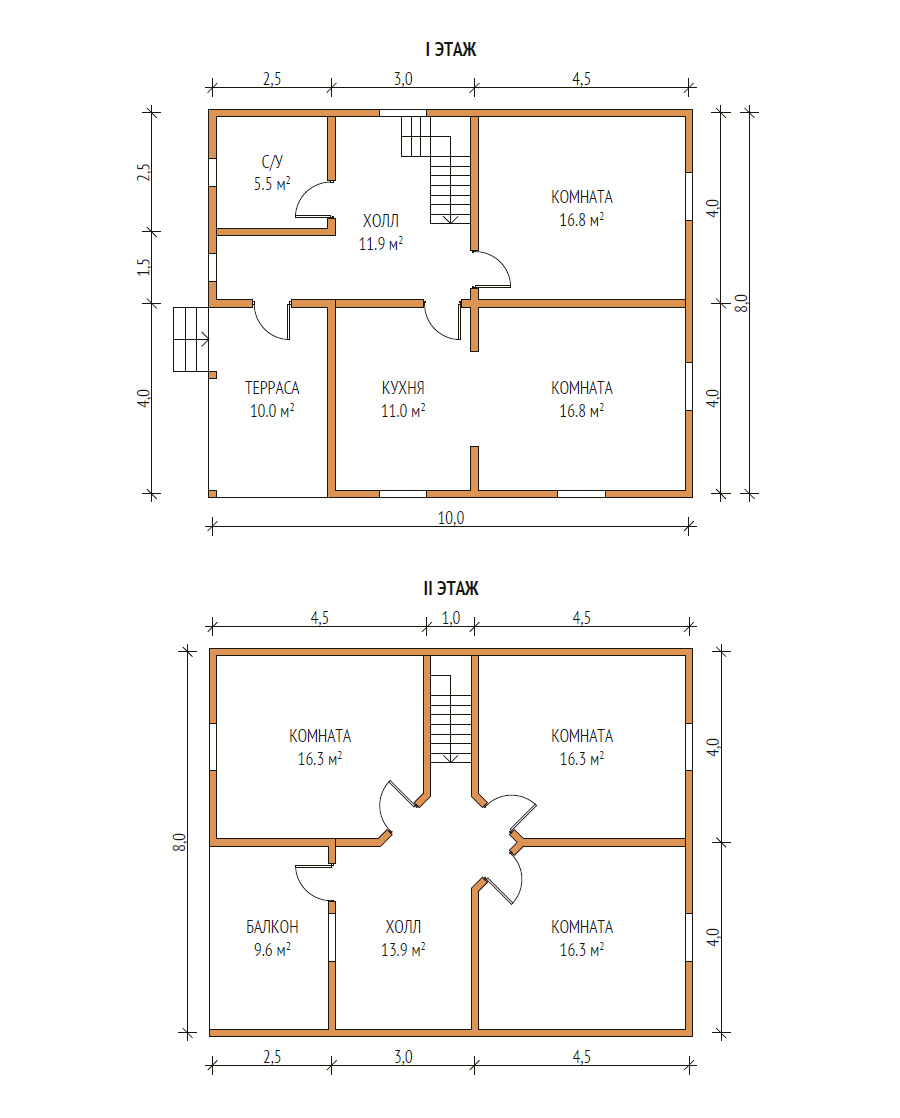 Внутренняя планировка дома 8 на 8: Планировка и проекты домов 8 на 8: двухэтажный проект загородного коттеджа
