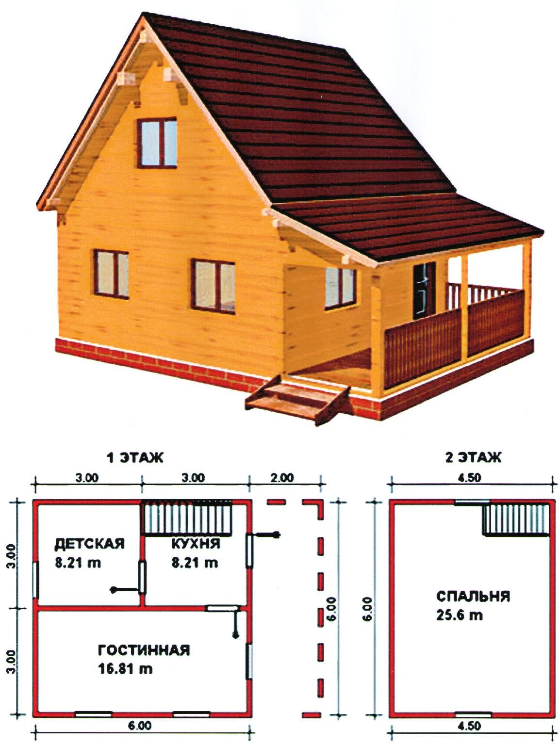 Дом с мансардой 6 на 6 с верандой: Дом 6 на 6 с террасой. 70 м2 – цена, характеристики, комплектация