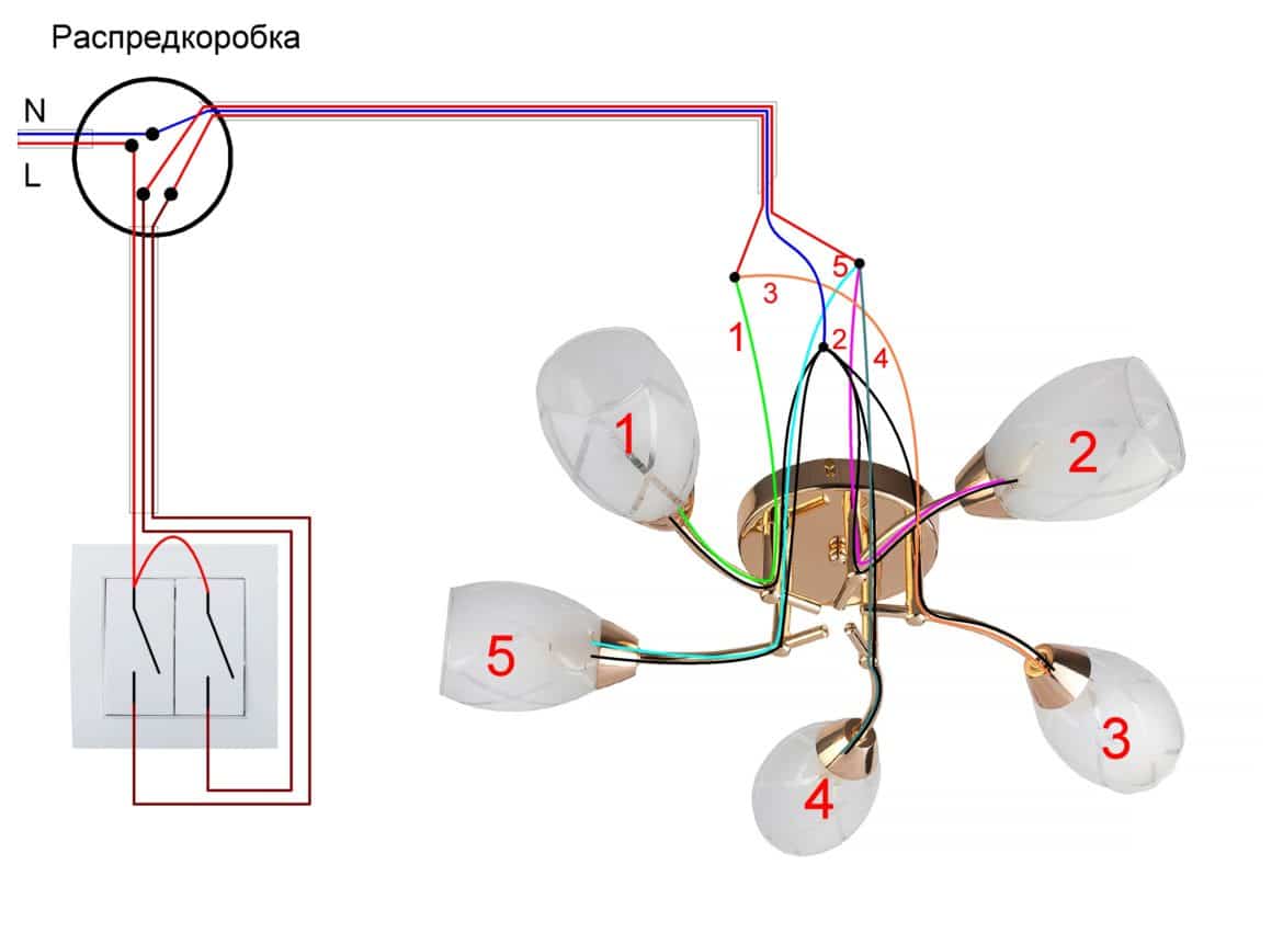 Подключение люстры к двойному выключателю на 3 лампочек: Подключение люстры к двойному выключателю: схемы + правила монтажа