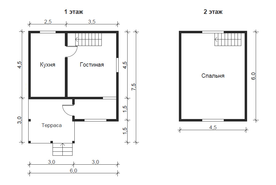 Дом два этажа 6 на 6: Дом в полтора этажа 6 на 6. 70 м2 – цена, характеристики, комплектация
