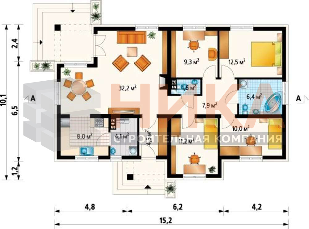 Проекты одноэтажных домов с тремя спальнями до 120: Проект дома с тремя спальнями и гостиной 120 м2 | Архитектурное бюро "Беларх"