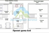 Планировка дома 6 на 6 с мансардой с санузлом: Проект дома 6 на 6 с санузлом и мансардой
