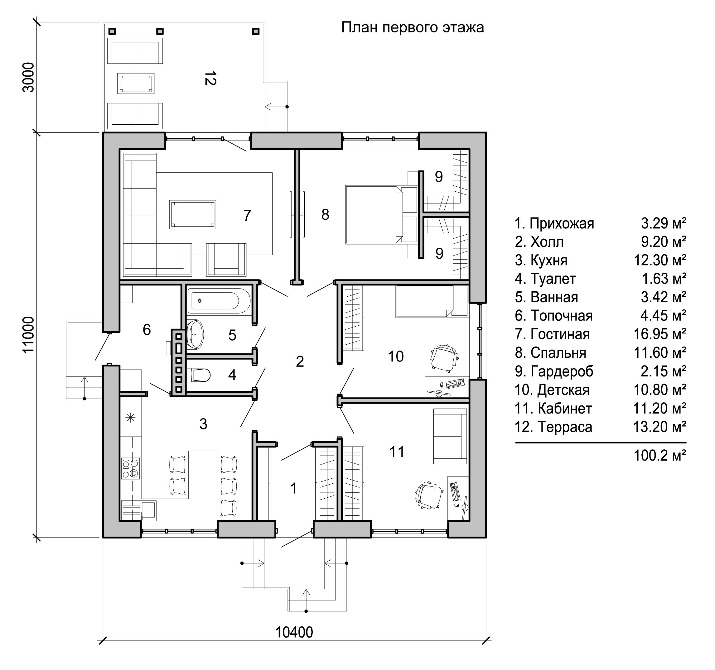 Одноэтажный дом с тремя спальнями: Проекты одноэтажных домов и коттеджей с 3-мя спальнями
