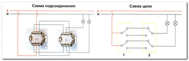 Проходной двухклавишный переключатель схема – Двухклавишные проходной выключатель: схема и инструкция подключения