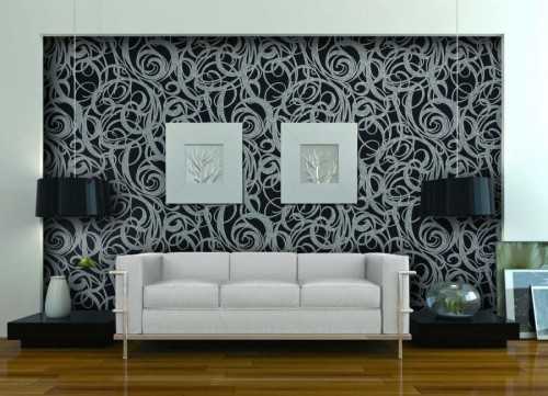 Черный цвет обои – сочетание покрытий для стен с черным узором или цветами в комнате, модели с белым рисунком или в полоску, идеи-2018 в интерьере