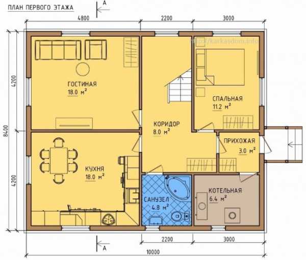 Дома 8 на 8 двухэтажный – двухэтажный и одноэтажный дом площадью 6х8 м с санузлом, оформление дачного строения с туалетом