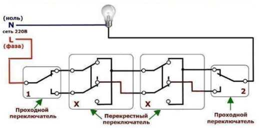 Эл схема проходного выключателя – Подключение проходного выключателя - 2 ошибки и недостатки. Схема подключения с двух и 3-х мест.