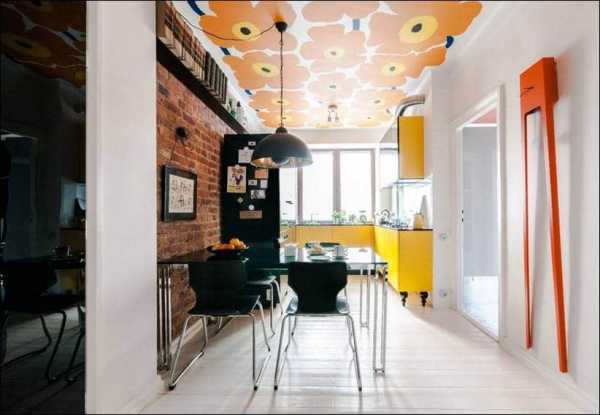 На потолок на кухни обои – реальные фото дизайна интерьера кухни и столовой