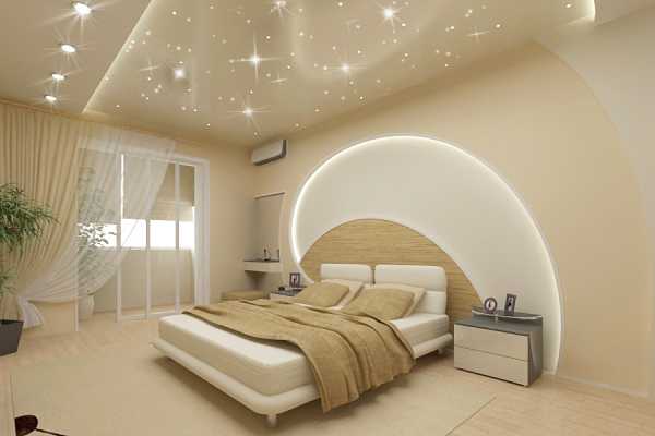 Натяжной потолок в спальне с подсветкой – идеи дизайна-2018 и освещения одноуровневых потолочных покрытий с 3D рисунком, виды и примеры красивых изделий в интерьере