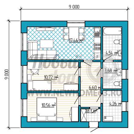 Одноэтажный дом 9 на 12 планировка – лучшие проекты дома с тремя спальнями размером 8 на 9 и 10 на 12 и гаражом, дизайн интерьера коттеджа площадью 100 кв. м