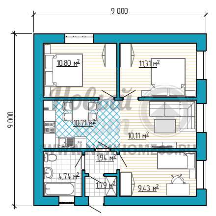 Одноэтажный дом 9 на 12 планировка – лучшие проекты дома с тремя спальнями размером 8 на 9 и 10 на 12 и гаражом, дизайн интерьера коттеджа площадью 100 кв. м