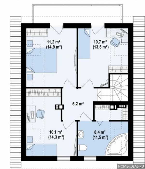Одноэтажный проект дома с мансардой – планировка для коттеджа площадью до 120 метров, варианты на 150 кв. м с тремя спальнями, дизайн особняка с гаражом и террасой