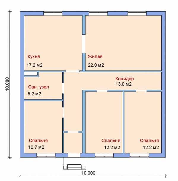 Проект одноэтажного дома с тремя спальнями 9 на 10 – лучшие проекты дома с тремя спальнями размером 8 на 9 и 10 на 12 и гаражом, дизайн интерьера коттеджа площадью 100 кв. м