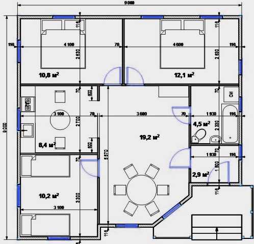 Проекты одноэтажных домов 9 на 9 – Проекты домов 10 на 9 в один этаж. Дом 10 на 9 м в 1 этаж. Проекты домов 10х9 одноэтажные