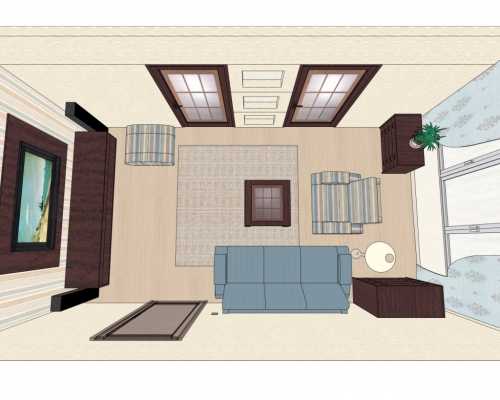 Ремонта зал квартиры – декор проходной гостиной прямоугольной формы площадью 18 квадратных метров в «хрущевке»