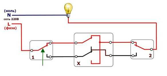 Схемы подключения проходных и перекрестных выключателей – Схема подключения и нюансы монтажа перекрестного выключателя